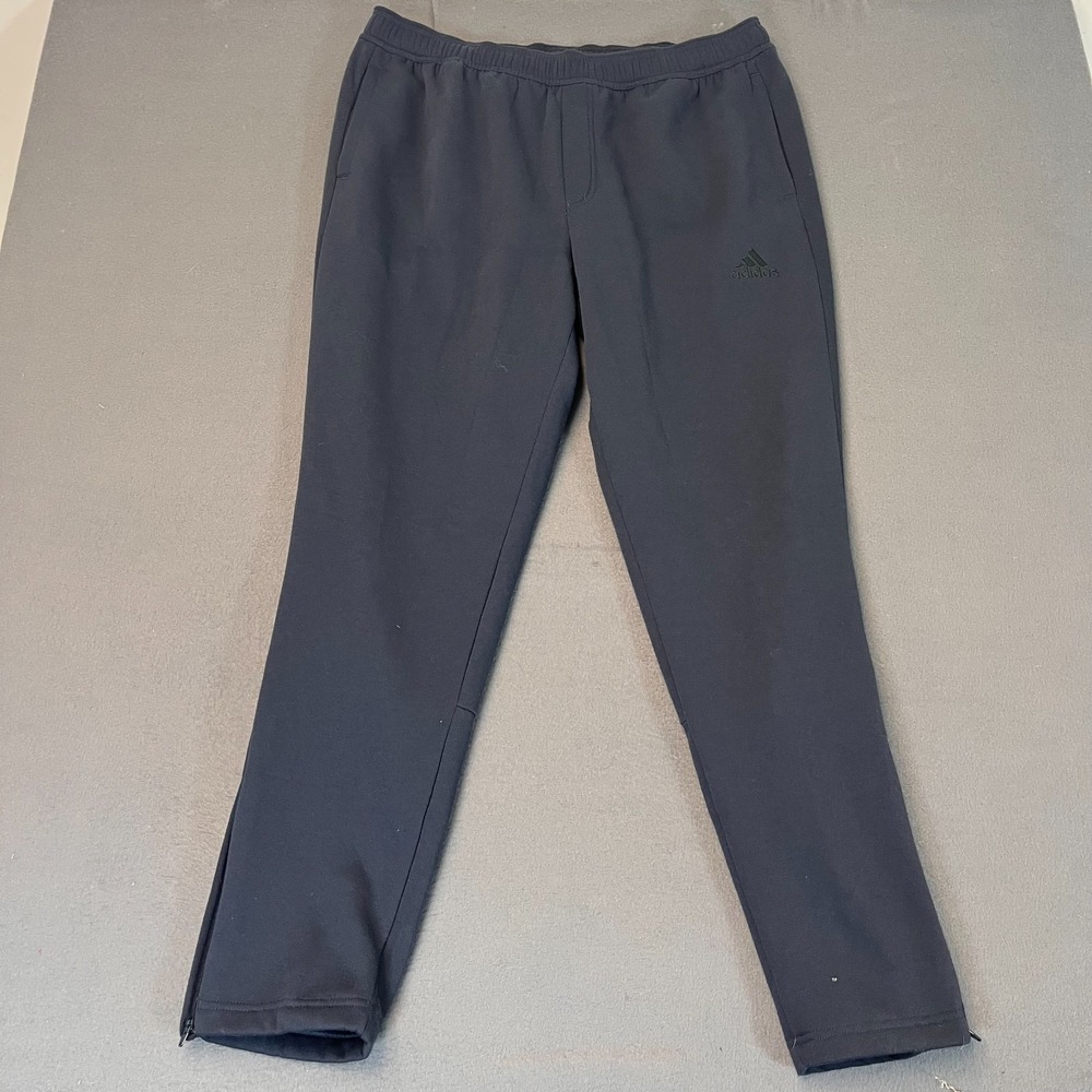 Adidas Men's Sz XL Navy Joggers Back Pocket Sweatpants Ankle Zipper Logo Run Gym